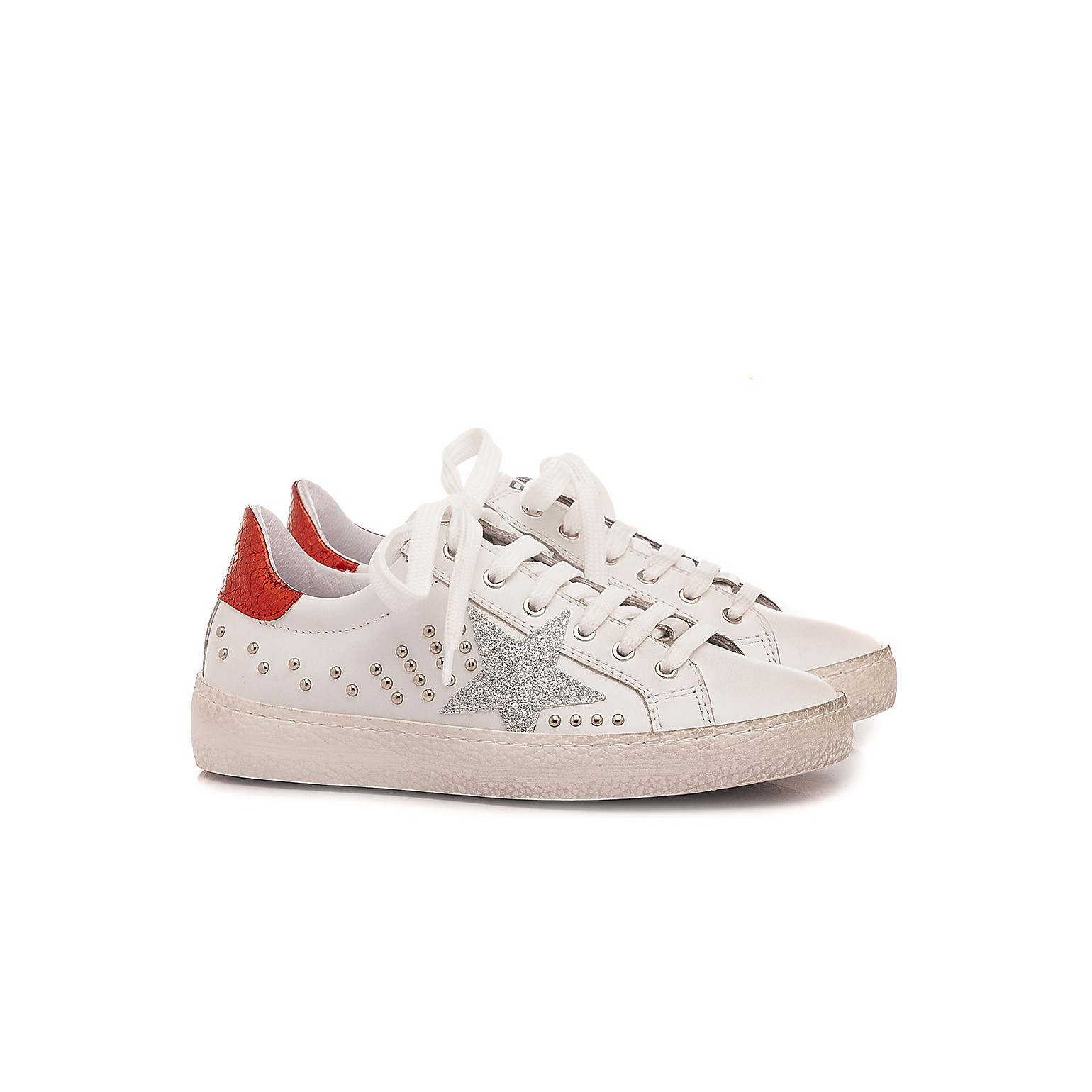 Ciao Sneakers Bambina Pelle Bianco-Rosso C3911